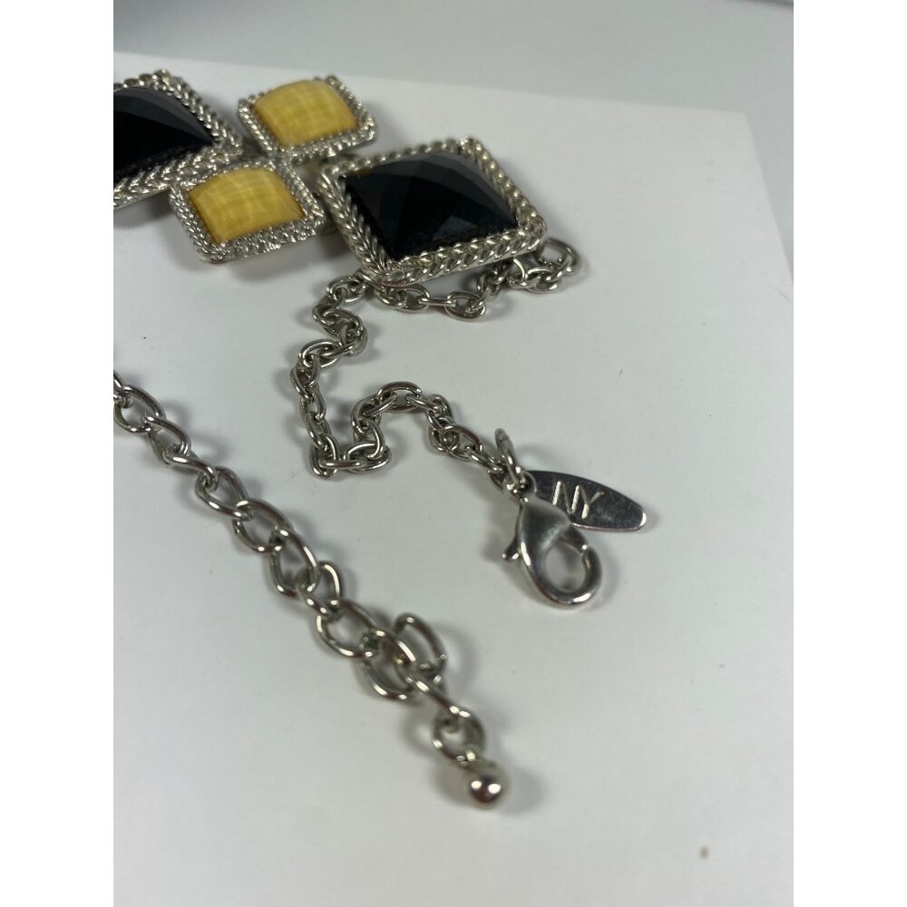 Y2K NY Geometric Statement Necklace Black Gold 15in + Extender - Picture 5 of 10
